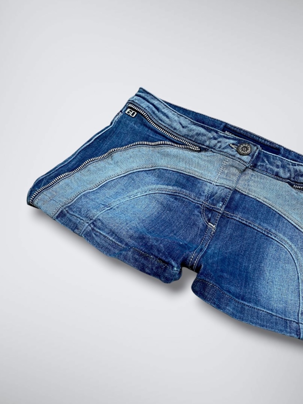 VTG Y2k Miss Sixty Avant-Garde Arched Micro Denim Mid Rise Shorts - Picture 3 of 8